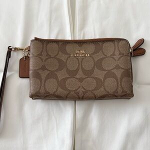 Coach Tan and Brown Signature Wristlet